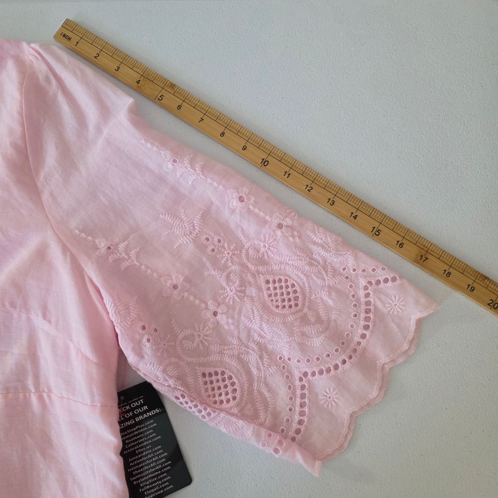 NWT Roaman's Pink Cotton Eyelet Lace Dress Womens 22W Boho Embroidered Cottageco - Picture 9 of 13